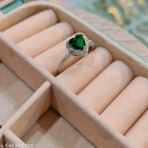 Silver-Plated CZ Studded Heart-Shaped Ring