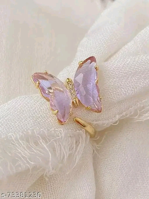 Gold Plated Purple Crystal Butterfly Ring
