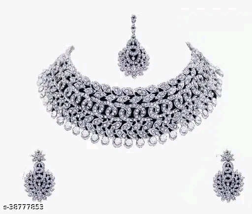 Silver Plated American Diamond Jewellery Set