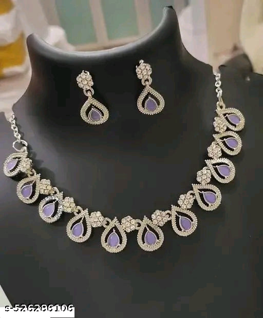 Purple pistachio Colour Necklace In rhodium Polish jwellery set