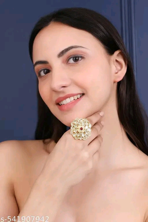 MASHBA Gold Plated Big Size Kundan Ring