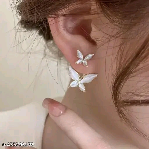 White color double Butterfly Korean Earring