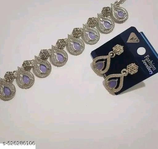 Purple pistachio Colour Necklace In rhodium Polish jwellery set