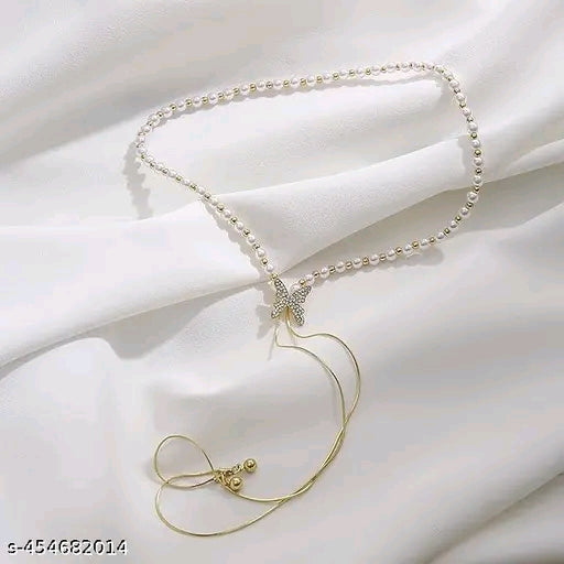Golden Butterflly Pearl Long Chain Pendant