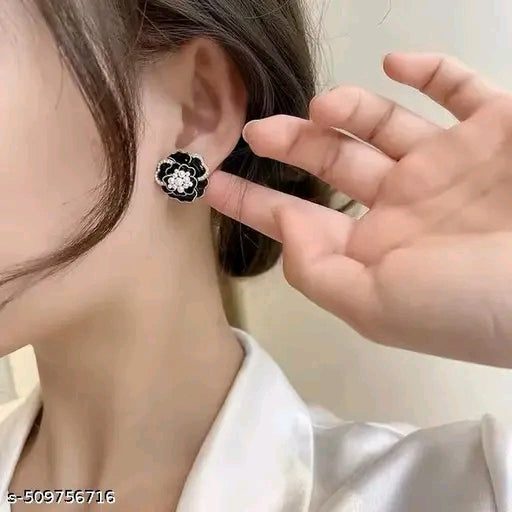 Korean Black Pearl Rose Flower Earring