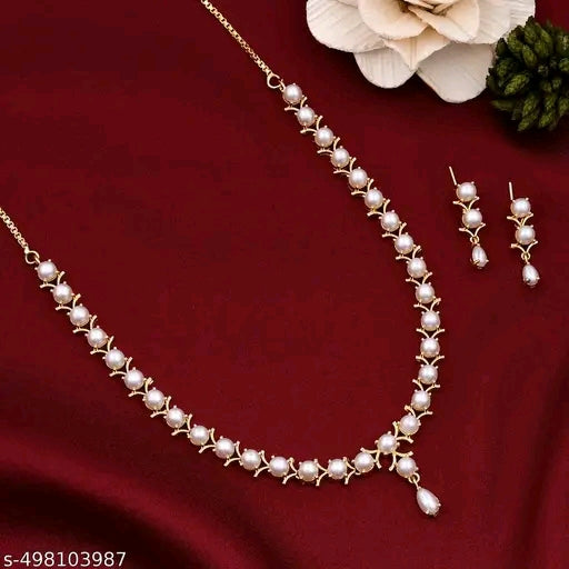 Pearl Single Line Necklace Set