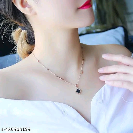 Four-Leaf Black Clover Pendant Chain