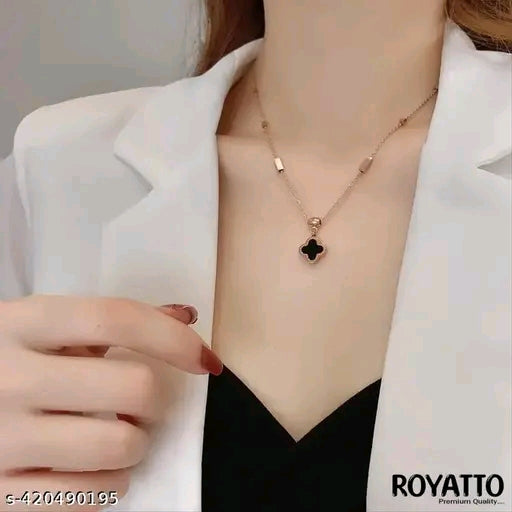 Four-Leaf Black Clover Pendant Chain