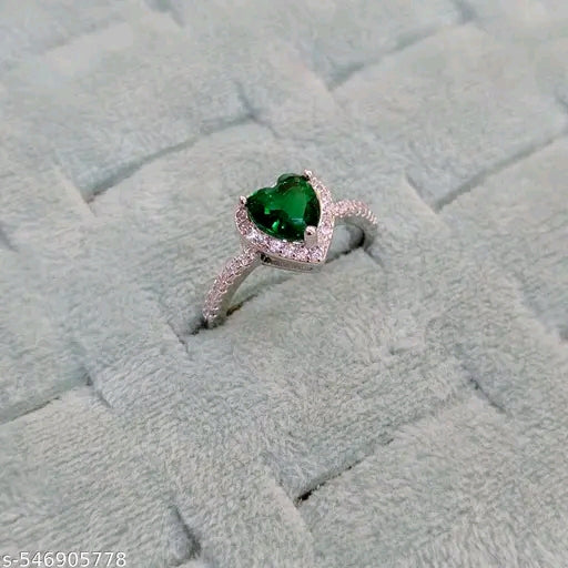 Silver-Plated CZ Studded Heart-Shaped Ring