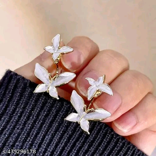White color double Butterfly Korean Earring