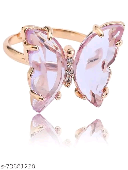 Gold Plated Purple Crystal Butterfly Ring
