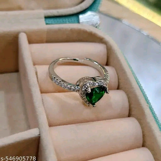 Silver-Plated CZ Studded Heart-Shaped Ring