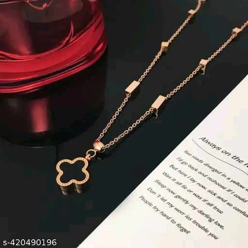 Four-Leaf Black Clover Pendant Chain
