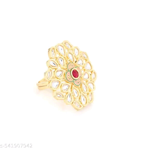 MASHBA Gold Plated Big Size Kundan Ring