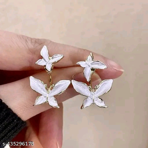 White color double Butterfly Korean Earring