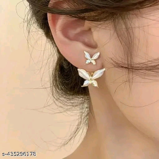 White color double Butterfly Korean Earring