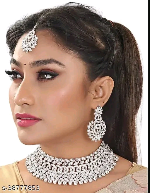 Silver Plated American Diamond Jewellery Set