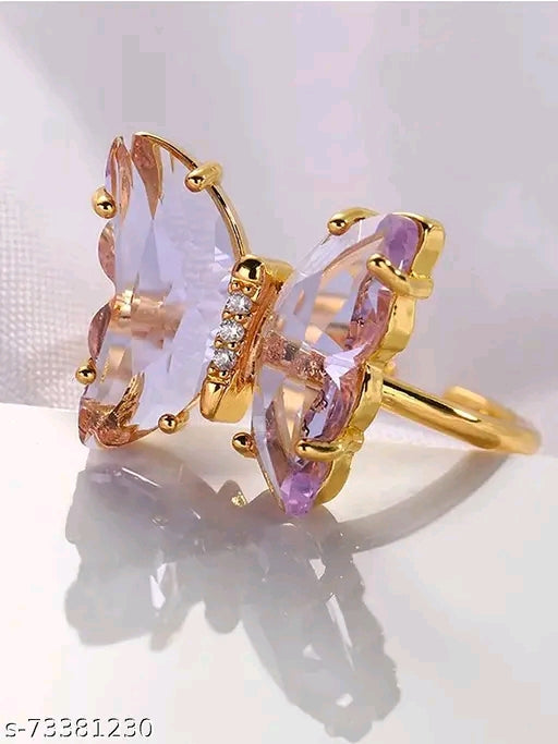 Gold Plated Purple Crystal Butterfly Ring