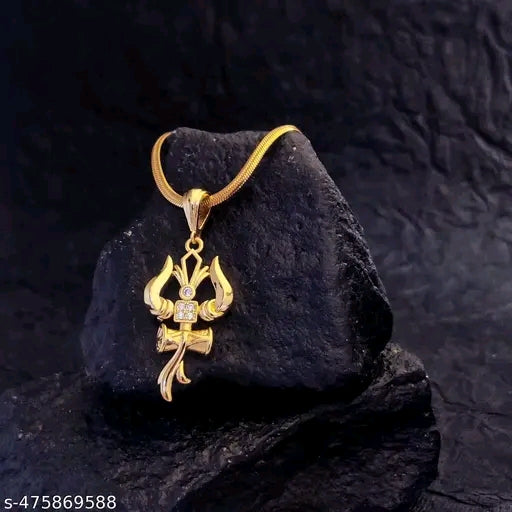 Gold plated Trishul Om Mahakal Pendant with Chain