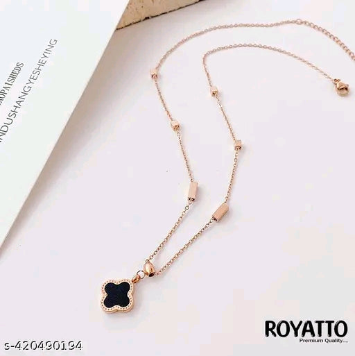 Four-Leaf Black Clover Pendant Chain