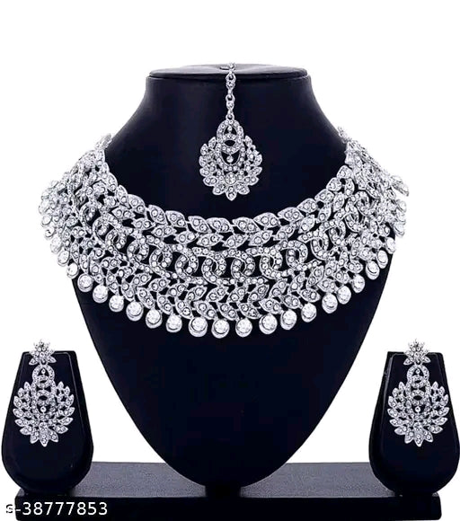 Silver Plated American Diamond Jewellery Set
