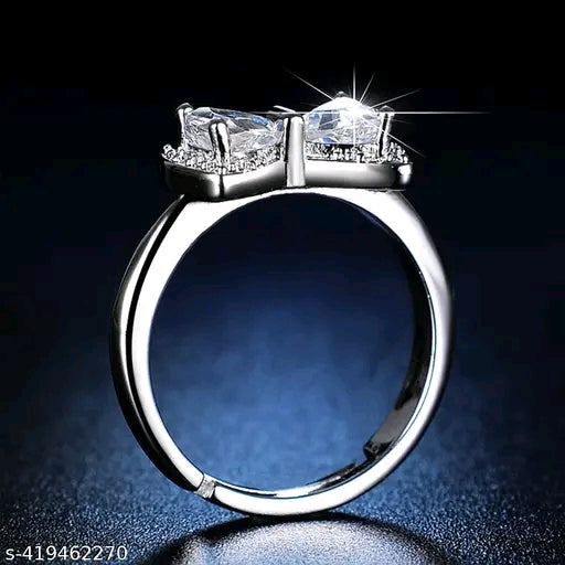 Silver Plated Crystal Studded Adjustable Finger Ring