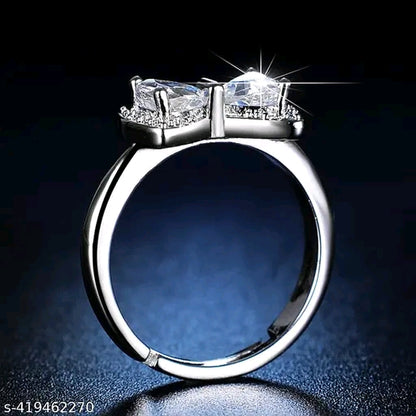 Silver Plated Crystal Studded Adjustable Finger Ring