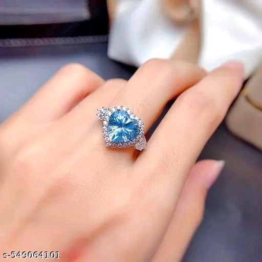 American Diamond Crushed Ice Cut Blue Heart Ring