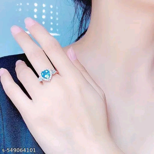 American Diamond Crushed Ice Cut Blue Heart Ring