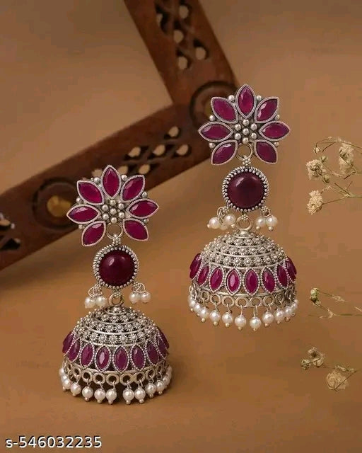 Charming oxidized Silver Jhumka Earring