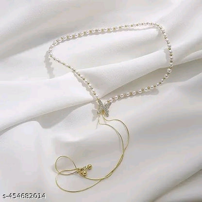 Golden Butterflly Pearl Long Chain Pendant