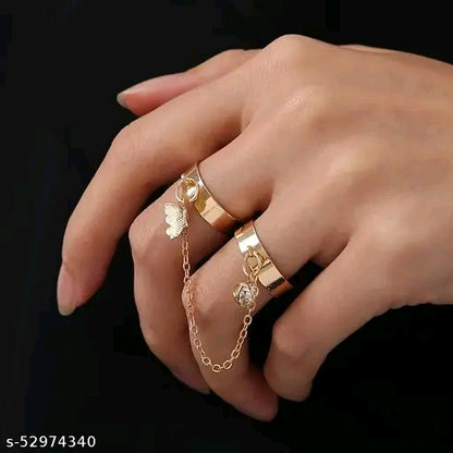 Gold Plated 2 pcs Chain Linked Butterfly Ring