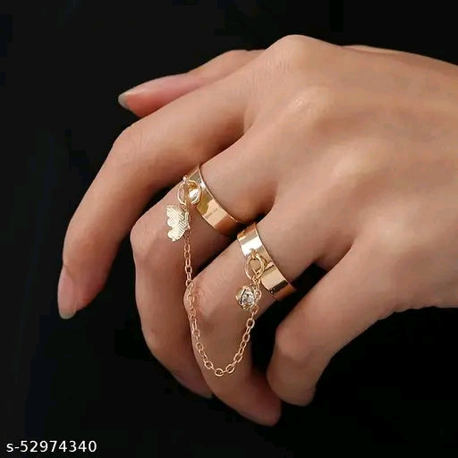 Gold Plated 2 pcs Chain Linked Butterfly Ring