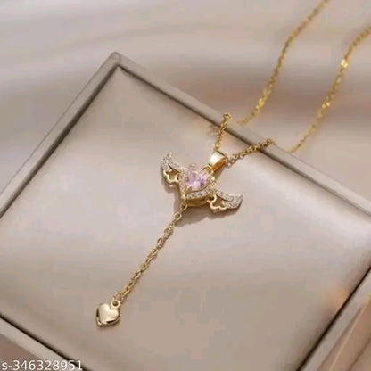 Ross Gold Love Heart Moving Angel Wing Pendant