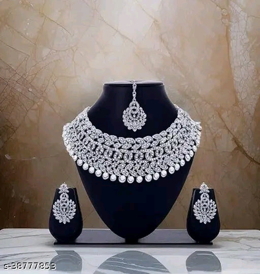 Silver Plated American Diamond Jewellery Set