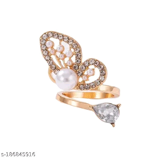 Gold Plated Half Butterfly inspired Stone Studded Cocktail Ring