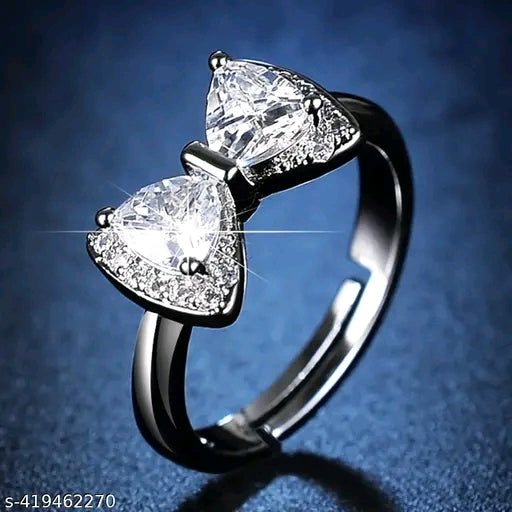 Silver Plated Crystal Studded Adjustable Finger Ring