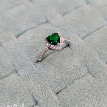 Silver-Plated CZ Studded Heart-Shaped Ring