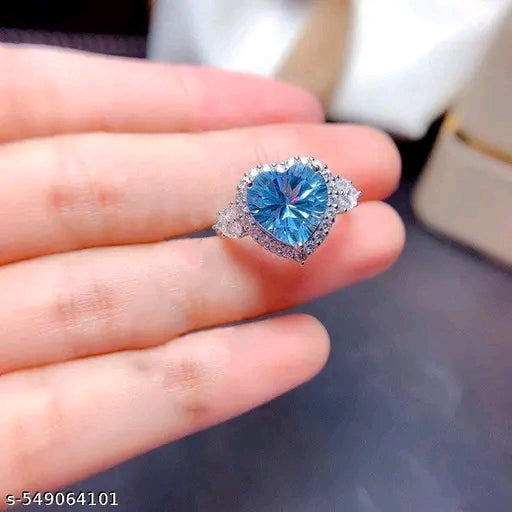 American Diamond Crushed Ice Cut Blue Heart Ring