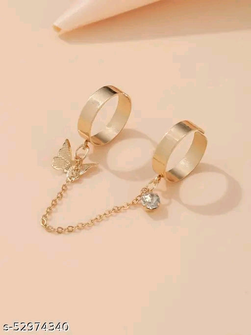 Gold Plated 2 pcs Chain Linked Butterfly Ring