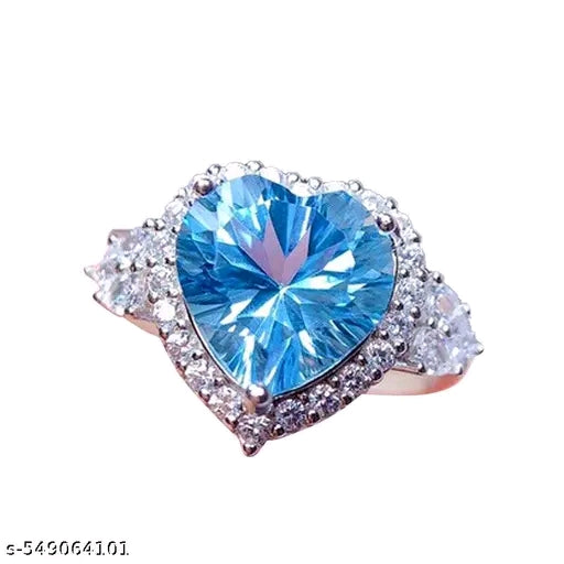 American Diamond Crushed Ice Cut Blue Heart Ring