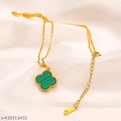 Winnifred Stainless Steel Gold Green Clover Pendant chain