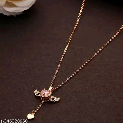Ross Gold Love Heart Moving Angel Wing Pendant