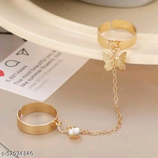 Gold Plated 2 pcs Chain Linked Butterfly Ring
