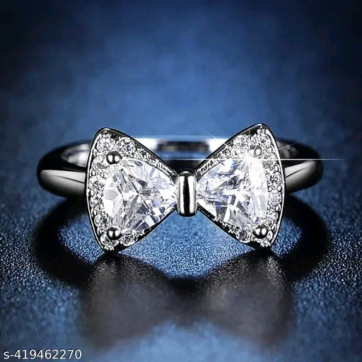 Silver Plated Crystal Studded Adjustable Finger Ring