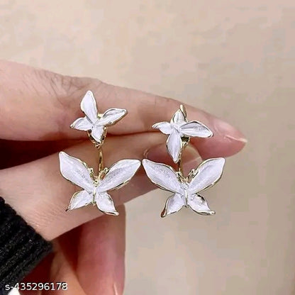 White color double Butterfly Korean Earring
