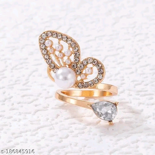 Gold Plated Half Butterfly inspired Stone Studded Cocktail Ring