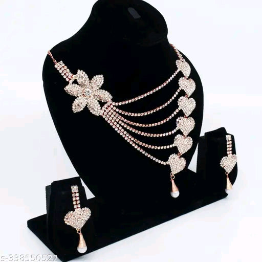 Multi-Layer Rose Gold Heart Shape Jewellery Necklace &amp; Earrings