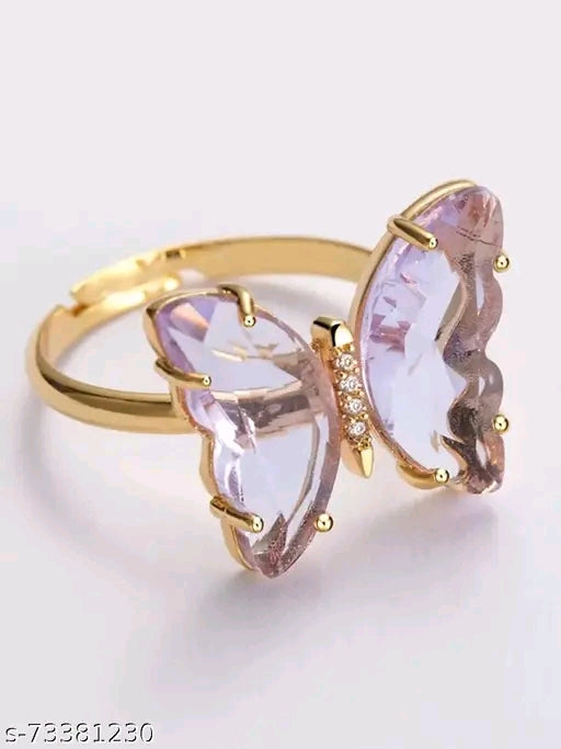 Gold Plated Purple Crystal Butterfly Ring
