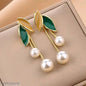 Korean Beautiful Leaf With Pearl Earring